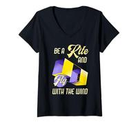 Donna Citazione motivazionale "Be a Kite and Fly with the Wind" Maglietta con Collo a V
