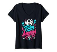 Donna Citazione Motivazionale Make Today Amazing Growth Mindset Maglietta con Collo a V