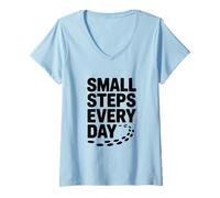 Donna Citazione Motivazionale Small Steps Every Day Maglietta con Collo a V