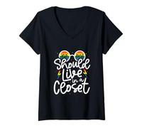 Donna Citazione "No One Should Live In A Closet Pride" Maglietta con Collo a V