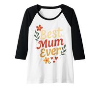 Donna Citazione per la Mamma con Fiori e Cuori Maglia con Maniche Raglan
