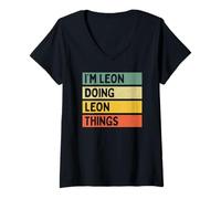 Donna Citazione Personalizzata Divertente I'm Leon Doing Leon Things Maglietta con Collo a V