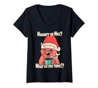 Donna Citazione sarcastica divertente di Natale cattivo o bello Maglietta con Collo a V