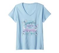 Donna Citazione Spirituale della Libellula Angelo Remembrance Maglietta con Collo a V