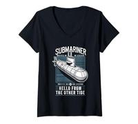 Donna Citazione Submariner Ciao Dall'altra marea U-Boat Submarine Maglietta con Collo a V