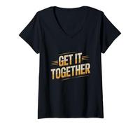 Donna Citazioni di Testo Divertenti Get It Together Espressione Divertente Maglietta con Collo a V
