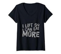 Donna Citazioni divertenti in palestra retrò I Lift So I Can Eat More Love To Eat Maglietta con Collo a V