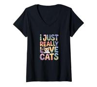 Donna Citazioni Divertenti per Gli Amanti dei Gatti Kitty I Just Really Love Cats Meme Maglietta con Collo a V