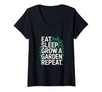 Donna Citazioni Divertenti sul Giardino Mangiare Dormire Crescere Un Giardino Ripeti Il Giardinaggio Maglietta con Collo a V