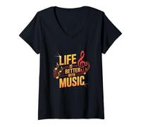 Donna Citazioni Divertenti sulla Musica La Vita è Migliore con la Musica Amore Musica Maglietta con Collo a V