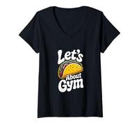 Donna Citazioni motivazionali divertenti in palestra Tacos Let's Taco About Gym Maglietta con Collo a V
