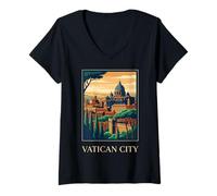 Donna Città del Vaticano, Storico, Orizzonte, Vendemmia, Viaggio, Retro, Opera d'Arte Maglietta con Collo a V