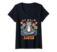 Donna Città di Austin Whimsical Frog Maglietta con Collo a V