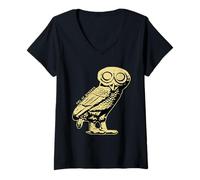 Donna Civetta di Minerva Athene Noctua Mitologia Greca Simbolo Saggezza Maglietta con Collo a V