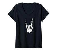 Donna Clacson a Forma di Scheletro a Mano a Maglietta con Collo a V