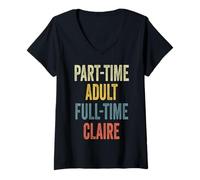 Donna Claire Personalized Retro Girls Part-Time Claire Name Maglietta con Collo a V