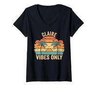 Donna Claire Vibes Only Cute Retro Girls Claire Name Maglietta con Collo a V