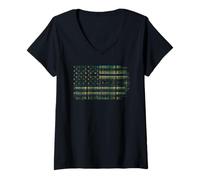 Donna Clan Scott Tartan scozzese verde Bandiera USA kilt Scozia Maglietta con Collo a V