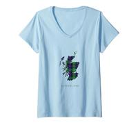 Donna Clan Sutherland Tartan, Plaid scozzese, Sutherland Visualizza mappa Maglietta con Collo a V