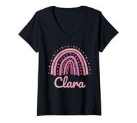 Donna Clara Nome Personalizzato Divertente Donne Rosa Arcobaleno Clara Maglietta con Collo a V