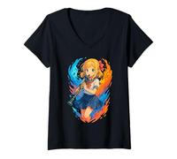 Donna Clarinetto Anime Strumento Musicale Maglietta con Collo a V