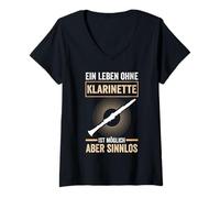 Donna Clarinetto Strumento musicale Giocatore di clarinetto Musica Maglietta con Collo a V