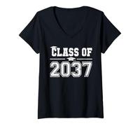 Donna Class of 2037 Grow With Me Graduation First Day of School Maglietta con Collo a V