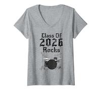 Donna Classe del 2026 Rocks, batterista, insegnante di musica Maglietta con Collo a V
