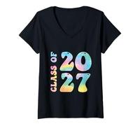 Donna el 2027 | Senior 2027 Laurea Groovy School Spirit Maglietta con Collo a V