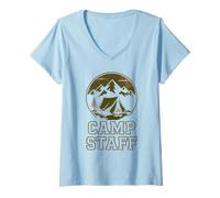 Donna Classic Camp Staff Host Squad Camper Consulente Campeggio Maglietta con Collo a V