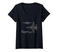 Donna Classic F14 Veterano militare Jet Fighter Maglietta con Collo a V