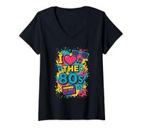Donna Classic I Love The 80s - Occhiali da Festa Divertenti a Forma di Cassetta Maglietta con Collo a V