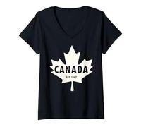 Donna Classic Maple Leaf Canadian Heritage Canada Est. 1867 Maglietta con Collo a V