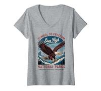 Donna Classic Patriotic American USA Eagle - Parchi Nazionali retrò Maglietta con Collo a V