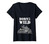 Donna Classic Peanuts Snoopy Born Wild Motociclista fumetto Maglietta con Collo a V