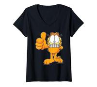 Donna Classic Pixel Cat Thumbs Up Lasagne Cheeky Graphics Art Love Maglietta con Collo a V