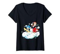 Donna Classic Sonic Christmas Collection - Opere d'Arte per Le Vacanze Maglietta con Collo a V