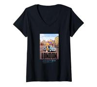 Donna Classic Teddy Bear in London Cityscape Illustration Graphic Maglietta con Collo a V