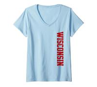 Donna Classic Wisconsin Print Retro Varsity Vintage Maglietta con Collo a V