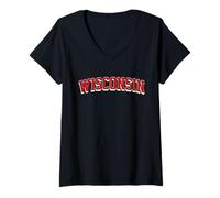 Donna Classic Wisconsin Print Retro Varsity Vintage Wisconsin Maglietta con Collo a V