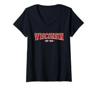 Donna Classic Wisconsin Print Retro Varsity Vintage Wisconsin Maglietta con Collo a V