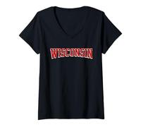 Donna Classic Wisconsin Print Retro Varsity Vintage Wisconsin Maglietta con Collo a V