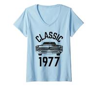 Donna Classico 1977 con Auto Maglietta con Collo a V
