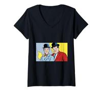 Donna Classico Comico Duo Pop Art Retro Bombetta Cappello Illustrazione Maglietta con Collo a V