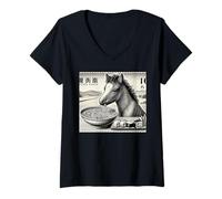 Donna Classico Giapponese Arte Noodle Amante Carino Cavallo Puledro Ramen Maglietta con Collo a V