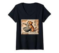 Donna Classico Giapponese Cave Art Noodles Amante Panther Ramen Maglietta con Collo a V