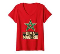 Donna Classico Marocco Maghreb Cheer Bandiera Paese Giornata Gioco Preferito Maglietta con Collo a V