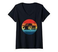 Donna Classico Muscolo Auto Hot Rod Vintage Agressed Retro Tramonto Maglietta con Collo a V