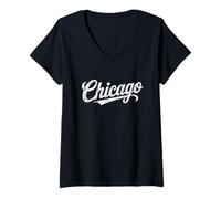 Donna Classico Vintage City Sport e Vacanze a Chicago Maglietta con Collo a V