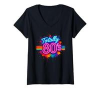 Donna Classico Vintage Totally 80s Retro Fun 80's Party Throwback Maglietta con Collo a V